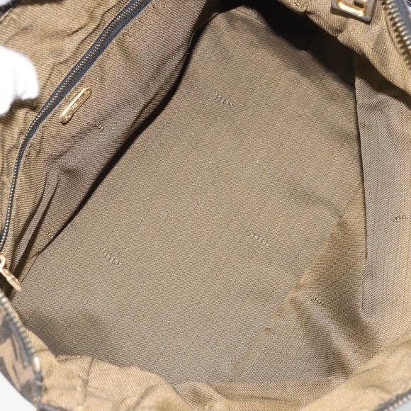 FENDI Zucca Canvas Vanity Pouch Black Brown Auth 166661