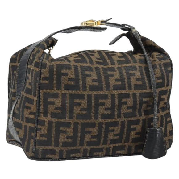 FENDI Zucca Canvas Vanity Pouch Black Brown Auth 166661