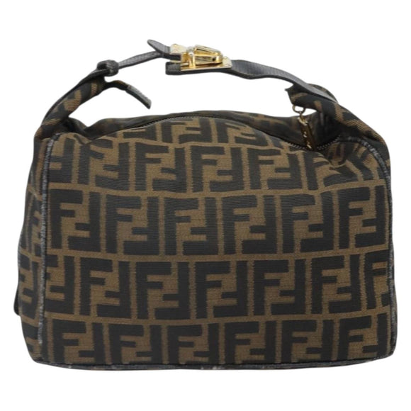 FENDI Zucca Canvas Vanity Pouch Black Brown Auth 166661