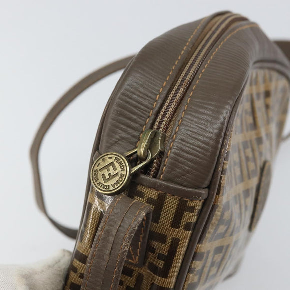 FENDI Zucchino Canvas Shoulder Bag Beige Auth 166662