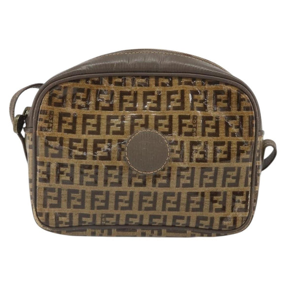 FENDI Zucchino Canvas Shoulder Bag Beige Auth 166662