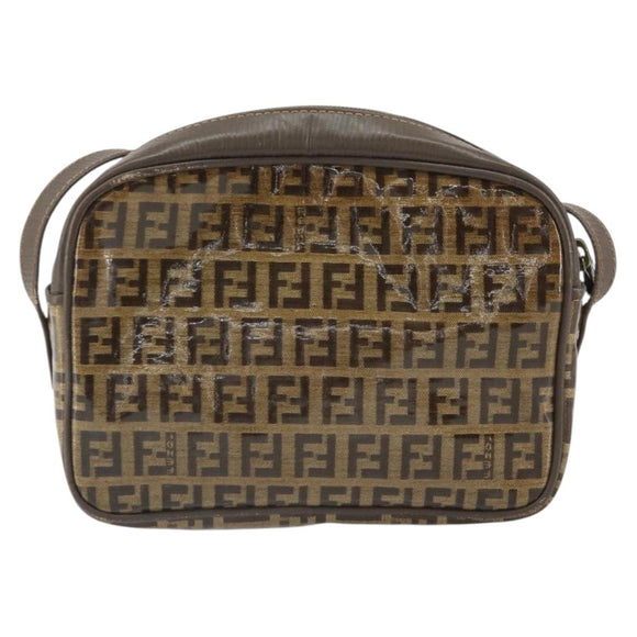FENDI Zucchino Canvas Shoulder Bag Beige Auth 166662