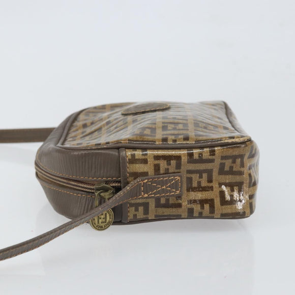 FENDI Zucchino Canvas Shoulder Bag Beige Auth 166662