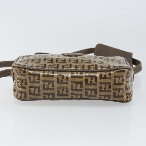 FENDI Zucchino Canvas Shoulder Bag Beige Auth 166662