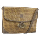 FENDI Zucchino Canvas Shoulder Bag Beige Gold Auth 166663-1