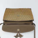 FENDI Zucchino Canvas Shoulder Bag Beige Gold Auth 166663-11