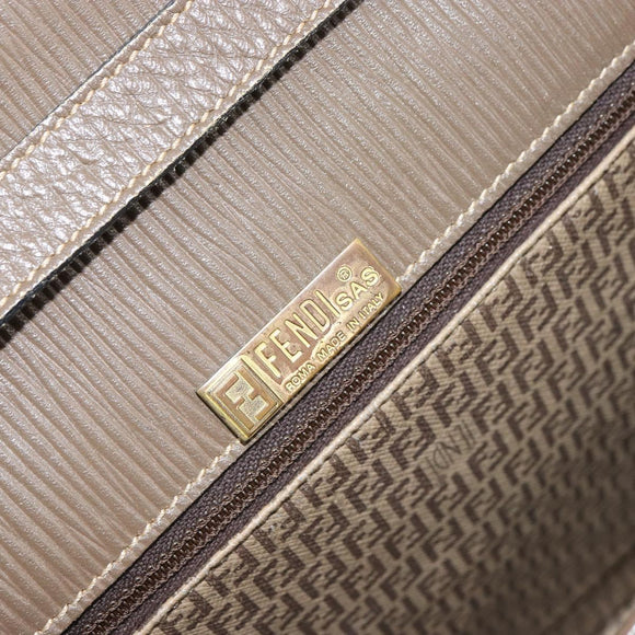 FENDI Zucchino Canvas Shoulder Bag Beige Gold Auth 166663