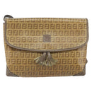 FENDI Zucchino Canvas Shoulder Bag Beige Gold Auth 166663-13