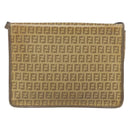 FENDI Zucchino Canvas Shoulder Bag Beige Gold Auth 166663-2