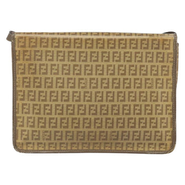 FENDI Zucchino Canvas Shoulder Bag Beige Gold Auth 166663 - 0