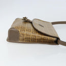 FENDI Zucchino Canvas Shoulder Bag Beige Gold Auth 166663-3