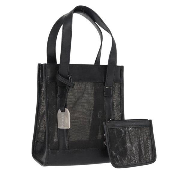 GUCCI Mesh Hand Bag Nylon Leather Black 000 2058 0500 Auth 166665