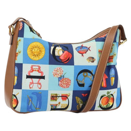 GUCCI Shoulder Bag Canvas Gold Blue Auth 166668