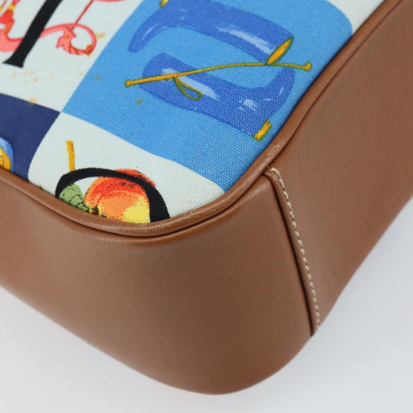 GUCCI Shoulder Bag Canvas Gold Blue Auth 166668