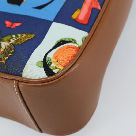 GUCCI Shoulder Bag Canvas Gold Blue Auth 166668