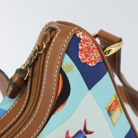 GUCCI Shoulder Bag Canvas Gold Blue Auth 166668