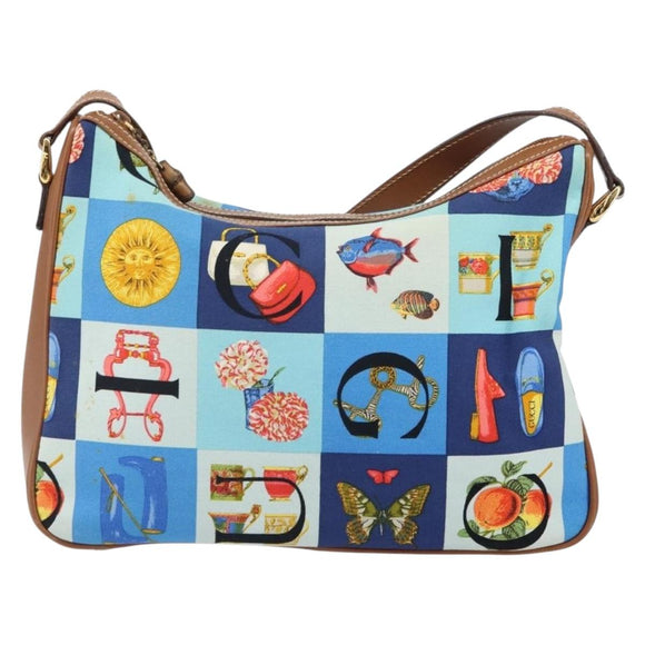 GUCCI Shoulder Bag Canvas Gold Blue Auth 166668