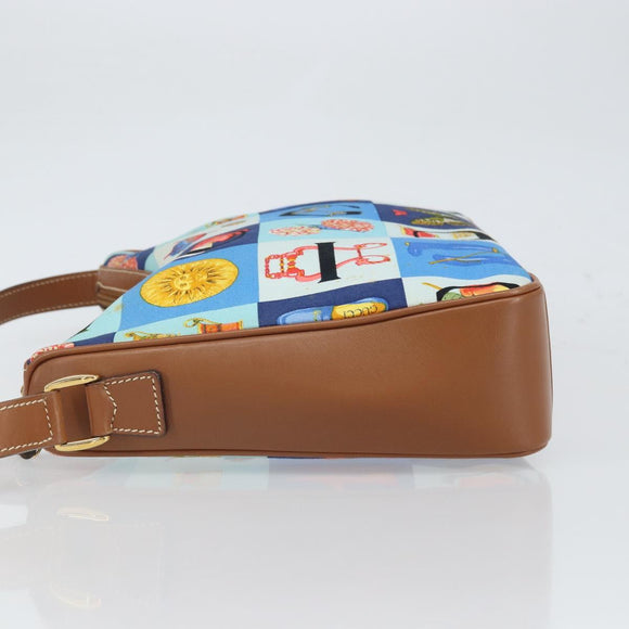 GUCCI Shoulder Bag Canvas Gold Blue Auth 166668