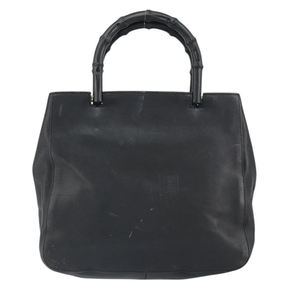 GUCCI Bamboo Hand Bag Leather Black 002 1061 Auth 166673