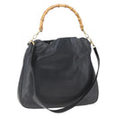 GUCCI Bamboo Hand Bag Leather 2way Black Gold 001 3444 1577 Auth 166674-1