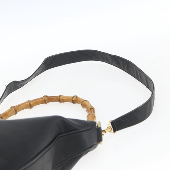 GUCCI Bamboo Hand Bag Leather 2way Black Gold 001 3444 1577 Auth 166674