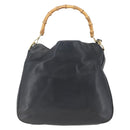 GUCCI Bamboo Hand Bag Leather 2way Black Gold 001 3444 1577 Auth 166674-13