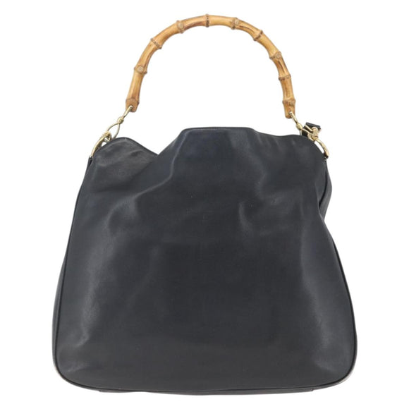 GUCCI Bamboo Hand Bag Leather 2way Black Gold 001 3444 1577 Auth 166674