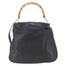 GUCCI Bamboo Hand Bag Leather 2way Black Gold 001 3444 1577 Auth 166674-2