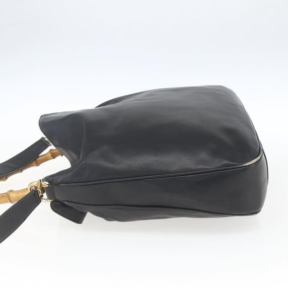 GUCCI Bamboo Hand Bag Leather 2way Black Gold 001 3444 1577 Auth 166674