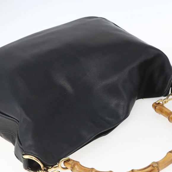 GUCCI Bamboo Hand Bag Leather 2way Black Gold 001 3444 1577 Auth 166674
