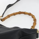 GUCCI Bamboo Hand Bag Leather 2way Black Gold 001 3444 1577 Auth 166674-14