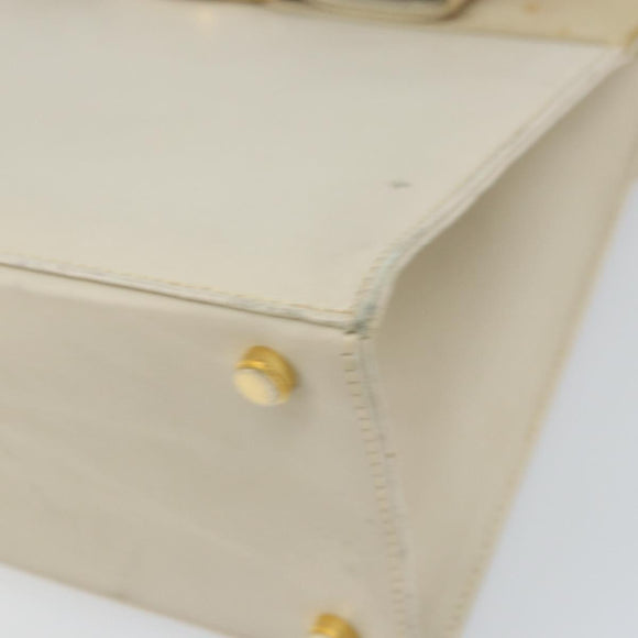 Salvatore Ferragamo Vala Hand Bag Leather White Gold Auth 166678