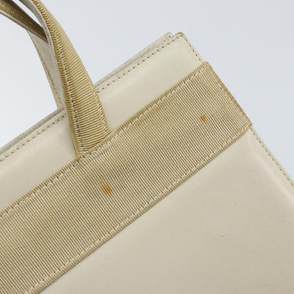 Salvatore Ferragamo Vala Hand Bag Leather White Gold Auth 166678