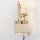 Salvatore Ferragamo Vala Hand Bag Leather White Gold Auth 166678-22