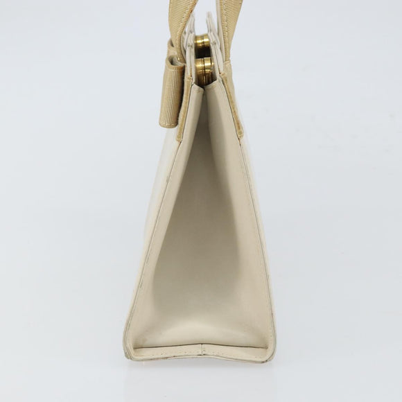 Salvatore Ferragamo Vala Hand Bag Leather White Gold Auth 166678