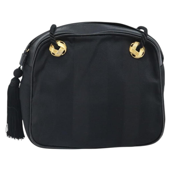 Salvatore Ferragamo Shoulder Bag Canvas Black Gold Auth 166679