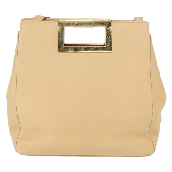 Salvatore Ferragamo Hand Bag Leather 2way Beige Gold Auth 166680