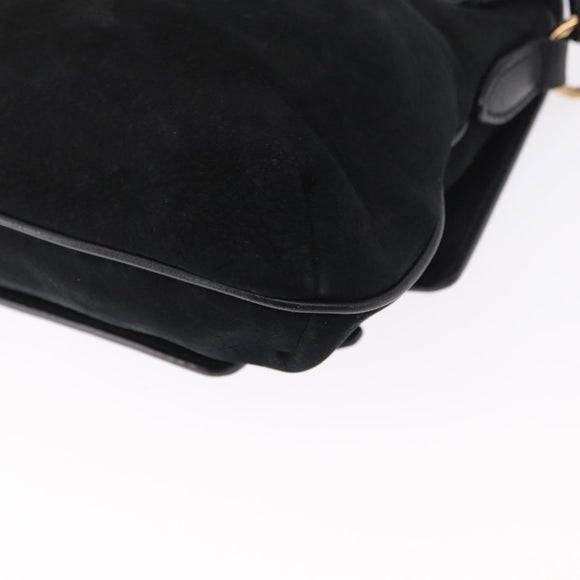 Salvatore Ferragamo Gancini Shoulder Bag Suede Leather Black Gold Auth 166681