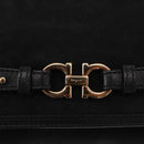 Salvatore Ferragamo Gancini Shoulder Bag Suede Leather Black Gold Auth 166681-14
