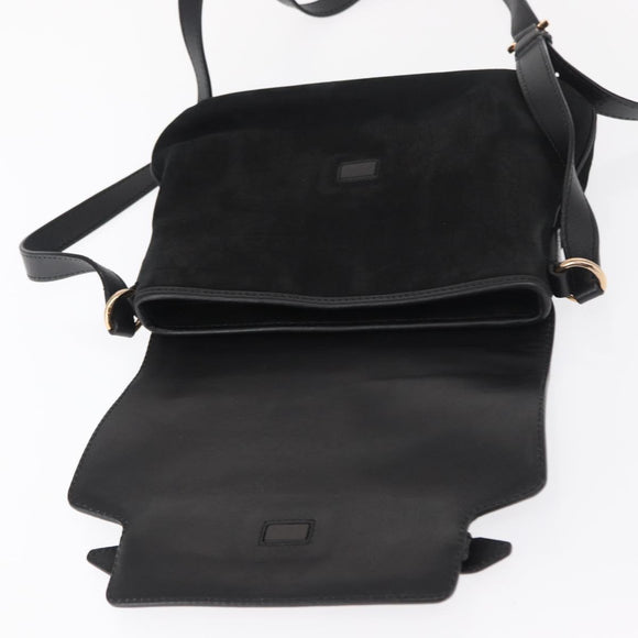 Salvatore Ferragamo Gancini Shoulder Bag Suede Leather Black Gold Auth 166681