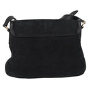 Salvatore Ferragamo Gancini Shoulder Bag Suede Leather Black Gold Auth 166681-3