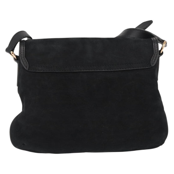 Salvatore Ferragamo Gancini Shoulder Bag Suede Leather Black Gold Auth 166681