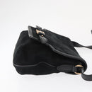Salvatore Ferragamo Gancini Shoulder Bag Suede Leather Black Gold Auth 166681-4