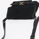 Salvatore Ferragamo Gancini Shoulder Bag Suede Leather Black Gold Auth 166681-6
