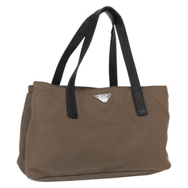 PRADA Hand Bag Nylon Beige Silver Auth 166683