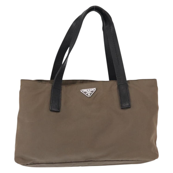 PRADA Hand Bag Nylon Beige Silver Auth 166683