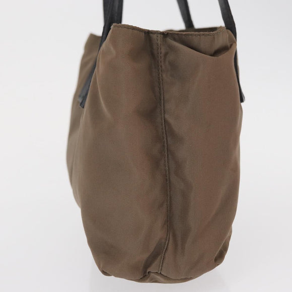 PRADA Hand Bag Nylon Beige Silver Auth 166683