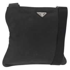 PRADA Shoulder Bag Nylon Black Silver Auth 166684