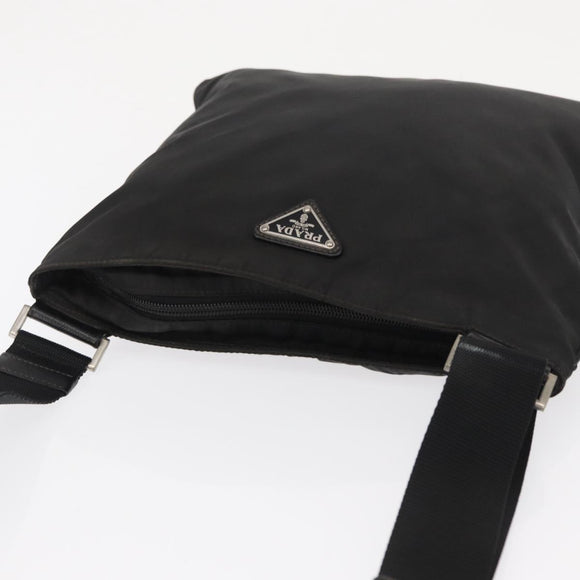 PRADA Shoulder Bag Nylon Black Silver Auth 166684