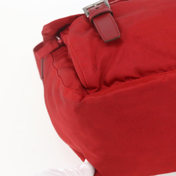 PRADA Shoulder Bag Nylon Red Silver Auth 166685